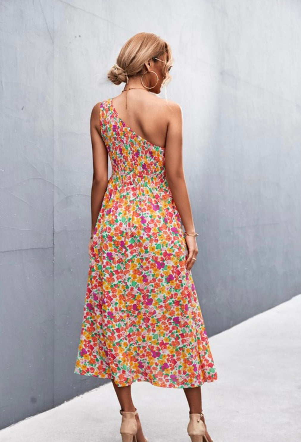 Summer Floral Maxi One Shoulder Dress